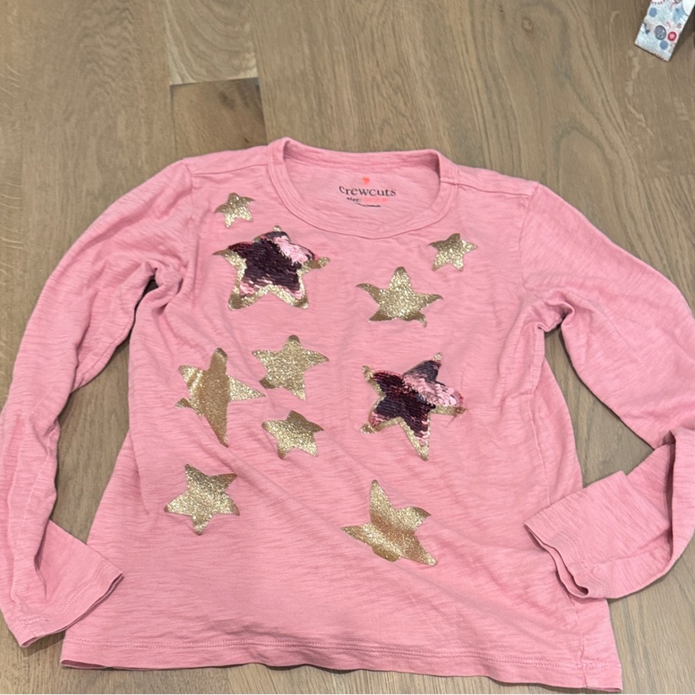 Crewcuts Pink Long Sleeve Tee with Glittering Star Accents